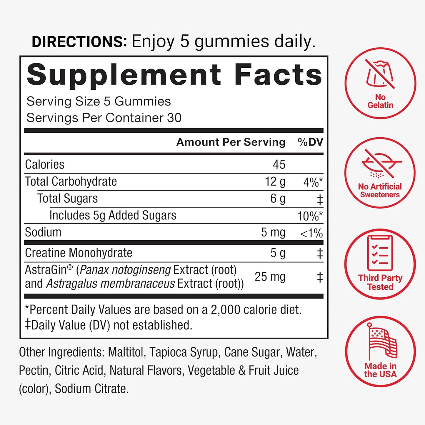 Creatine Monohydrate Gummies, 5G Dose for Men & Women to Support Muscle, Strength, Recovery, Cognitive Health & Memory, Assorted Fruit Flavors, 150 Gummies
