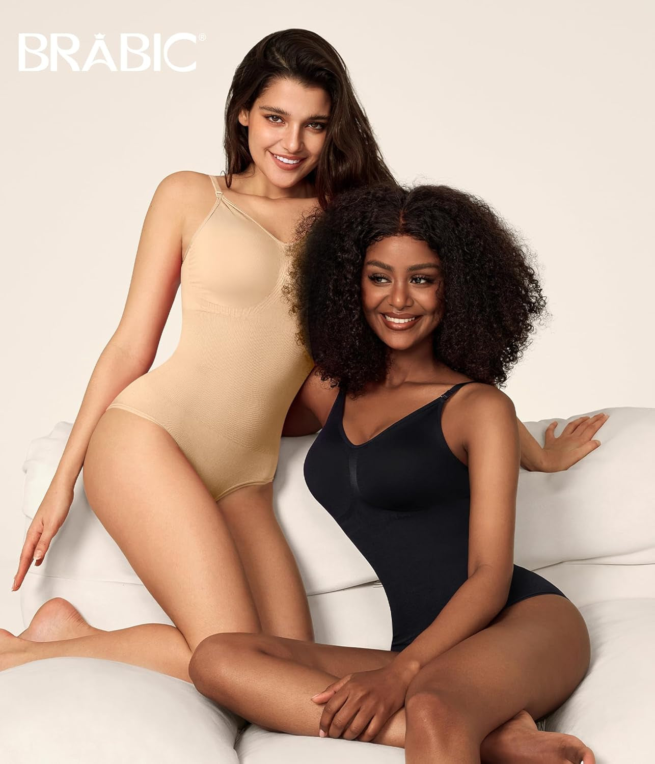 Womens' Seamless Sleeveless V-Neck Bodysuit Shapewear Tummy Control