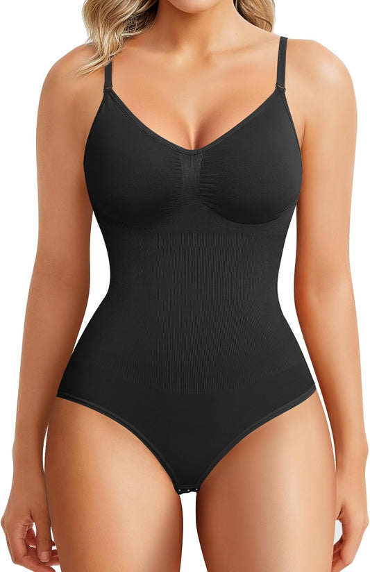 Womens' Seamless Sleeveless V-Neck Bodysuit Shapewear Tummy Control