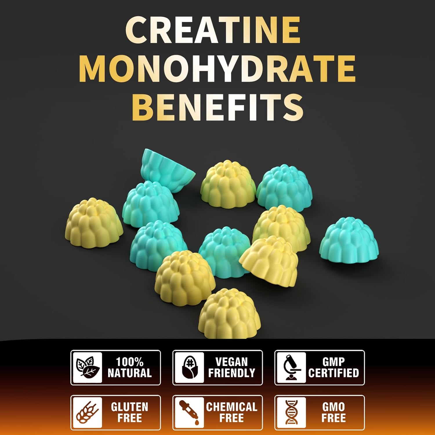 Creatine Monohydrate Gummies for Men & Women-5G of Creatine Monohydrate per Serving - Sugar Free,Vegan,Blueberry Pineapple Flavor, 120 Count