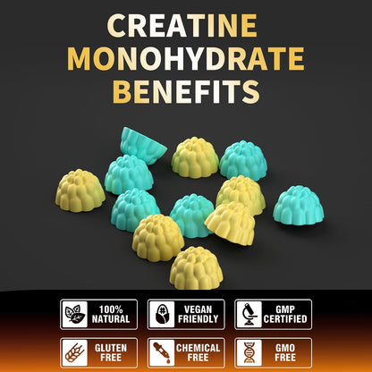 Creatine Monohydrate Gummies for Men & Women-5G of Creatine Monohydrate per Serving - Sugar Free,Vegan,Blueberry Pineapple Flavor, 120 Count