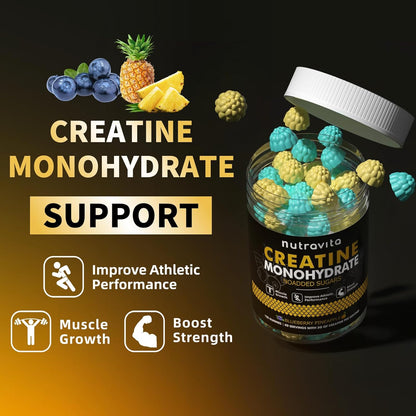 Creatine Monohydrate Gummies for Men & Women-5G of Creatine Monohydrate per Serving - Sugar Free,Vegan,Blueberry Pineapple Flavor, 120 Count