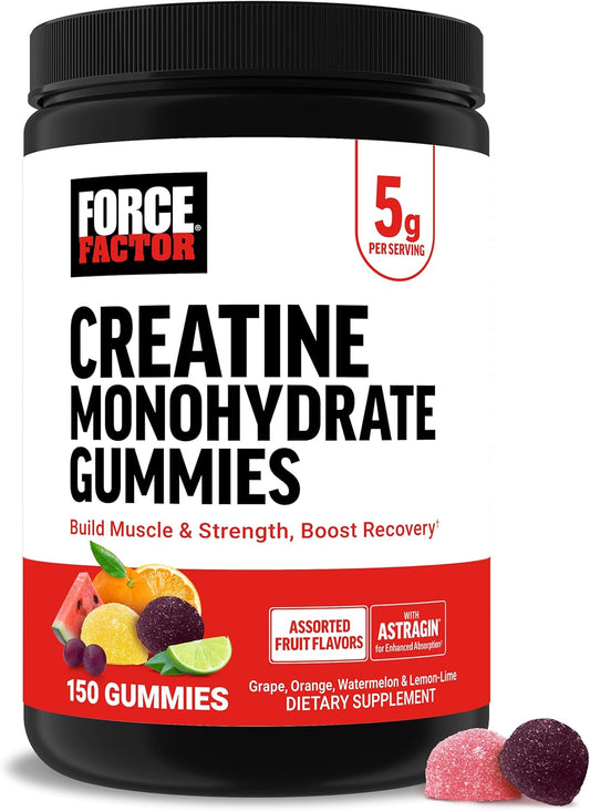 Creatine Monohydrate Gummies, 5G Dose for Men & Women to Support Muscle, Strength, Recovery, Cognitive Health & Memory, Assorted Fruit Flavors, 150 Gummies