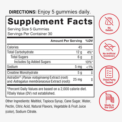 Creatine Monohydrate Gummies, 5G Dose for Men & Women to Support Muscle, Strength, Recovery, Cognitive Health & Memory, Assorted Fruit Flavors, 150 Gummies