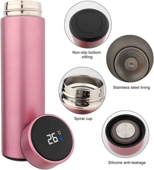 Water Cup Portable Double Wall Vacuum Insulated Thermal Stainless Steel Temperature Display Water Bottle for Daily Life